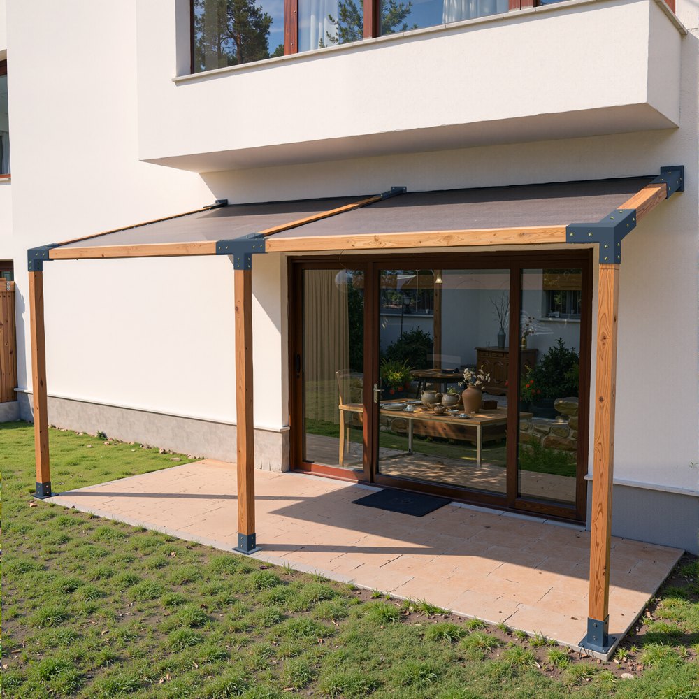 VEVOR Pergola-sett, 4x4 tommers 4-veis skrå brakett for 92 x 92 mm trebjelker i faktisk størrelse, pergolabrakett i karbonstål med stolpebase og veggfeste, for utendørs pergolaer, lysthus, skur