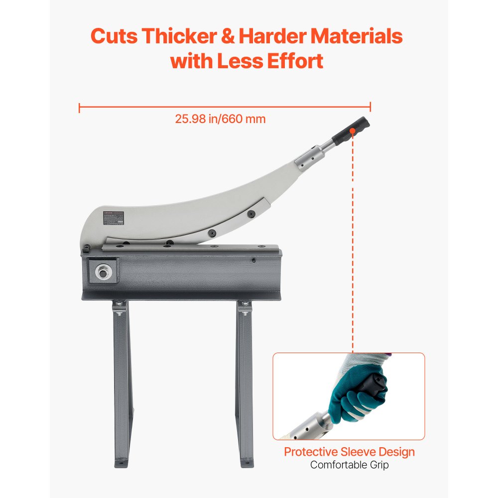 VEVOR Guillotine Shear, 500 mm Bed Width Benchtop Cutter, Manual Hand Plate Shear for Metal Sheet Processing, with Q235 Material, High Precision, Stand, for PCB, Aluminum, Steel, Copper, Plastic