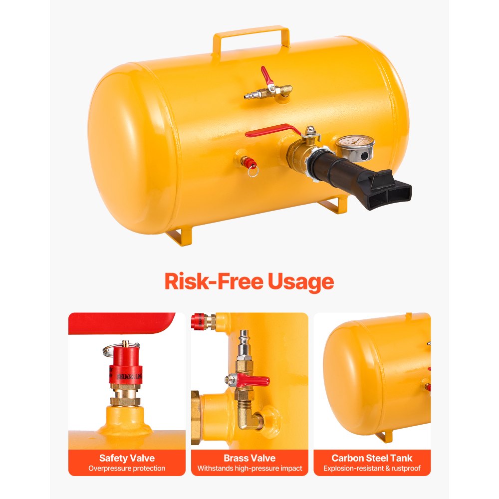 VEVOR luftdekkperleblåser, 10 gallon / 37,9 l, kraftig dekkperleblåserverktøy, 87–116 psi driftstrykk, luftavtrekker for setepumpe for ATV, traktor, pickup, lastebil, jeep, bobil, UTV, gul