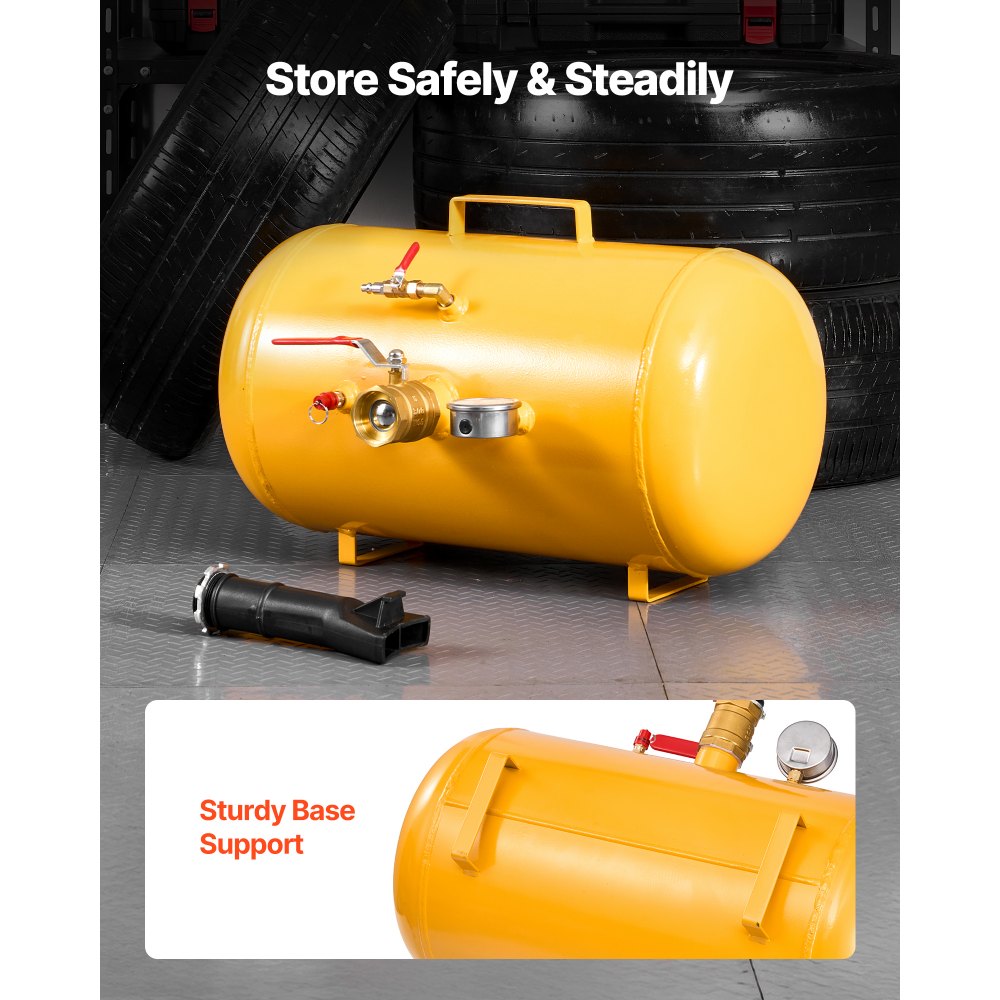 VEVOR luftdekkperleblåser, 10 gallon / 37,9 l, kraftig dekkperleblåserverktøy, 87–116 psi driftstrykk, luftavtrekker for setepumpe for ATV, traktor, pickup, lastebil, jeep, bobil, UTV, gul