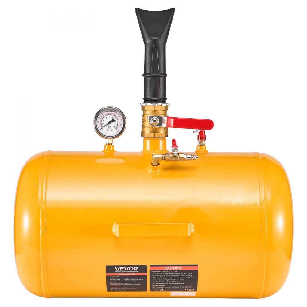 VEVOR luftdekkperleblåser, 10 gallon / 37,9 l, kraftig dekkperleblåserverktøy, 87–116 psi driftstrykk, luftavtrekker for setepumpe for ATV, traktor, pickup, lastebil, jeep, bobil, UTV, gul