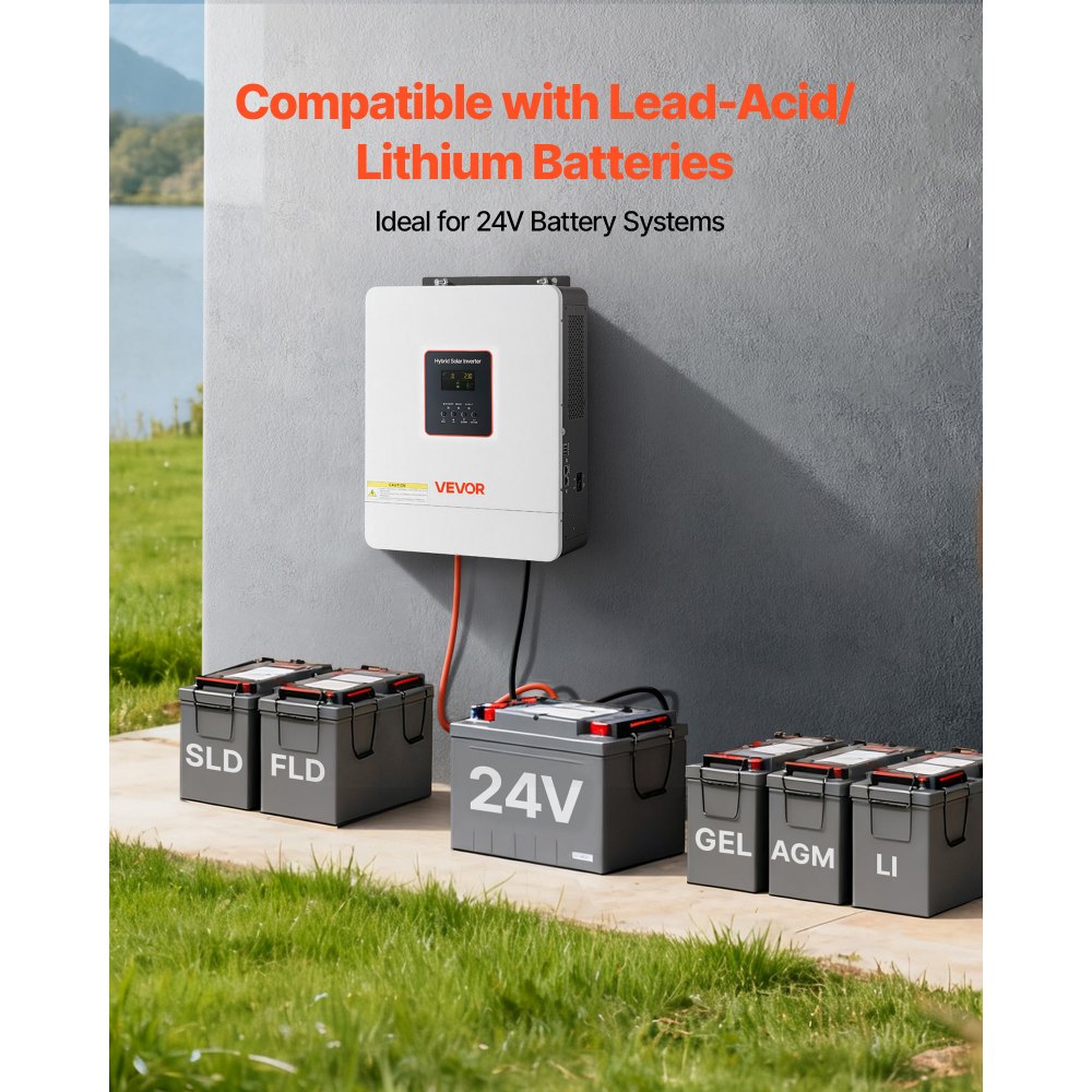 VEVOR 4000W hybrid solcelleomformer, 24V DC til 230V AC, ren sinusbølge-omformerlader, med innebygd 120A MPPT solcellekontroller, WiFi-modul, enfase, for blysyrelitiumbatterier utenfor strømnettet