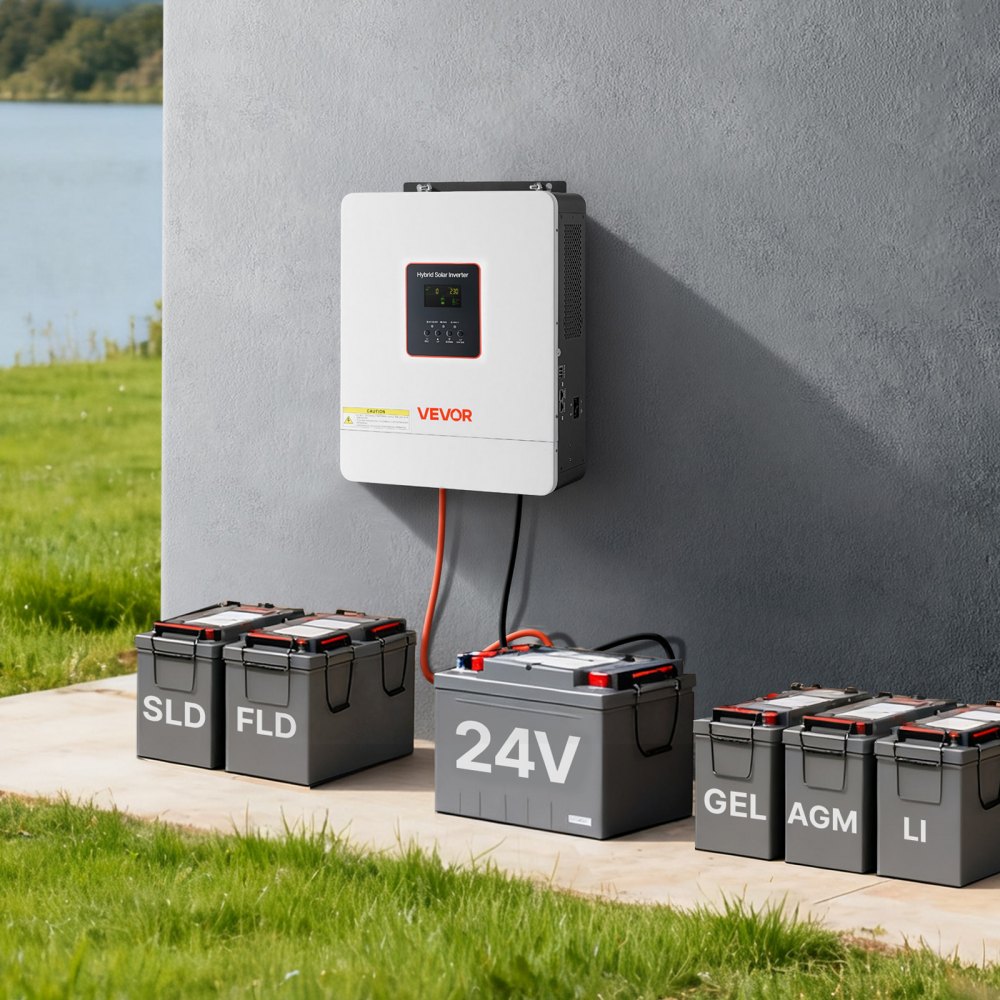 VEVOR 4000W hybrid solcelleomformer, 24V DC til 230V AC, ren sinusbølge-omformerlader, med innebygd 120A MPPT solcellekontroller, WiFi-modul, enfase, for blysyrelitiumbatterier utenfor strømnettet