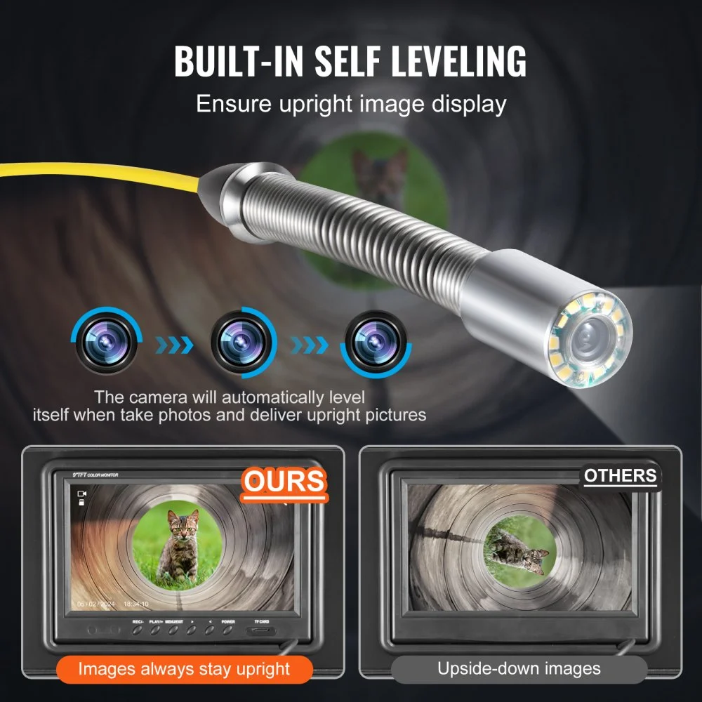VEVOR Sewer Camera 2987 cm Self-Leveling Duct Camera with 512Hz Locator 36X Zoom