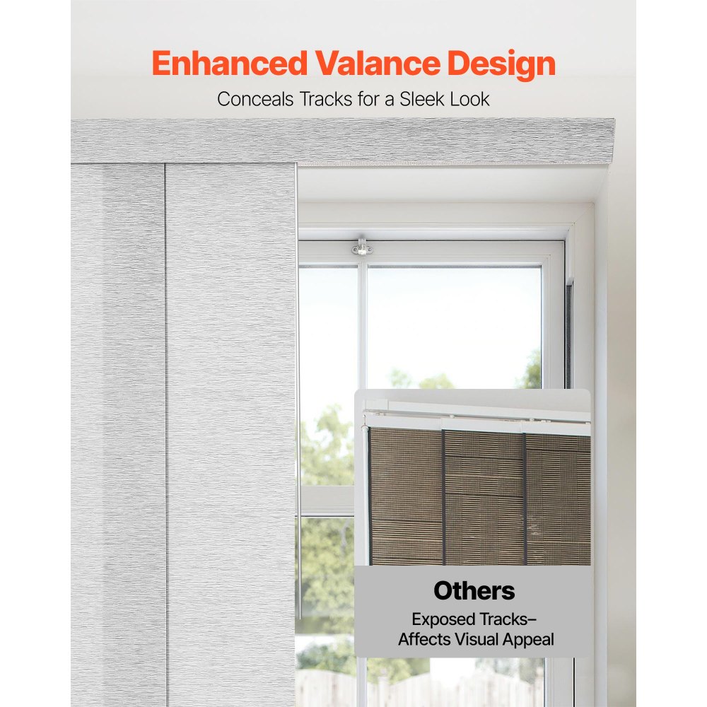 VEVOR Panelgardiner, Uttrekkbar skinne fra 116 cm til 218 cm B, Trimbare panelgardiner opptil 243 cm H, Justerbare vertikale panelgardiner for skyvedører, terrassedører, Romdeler, Vindu, Grå