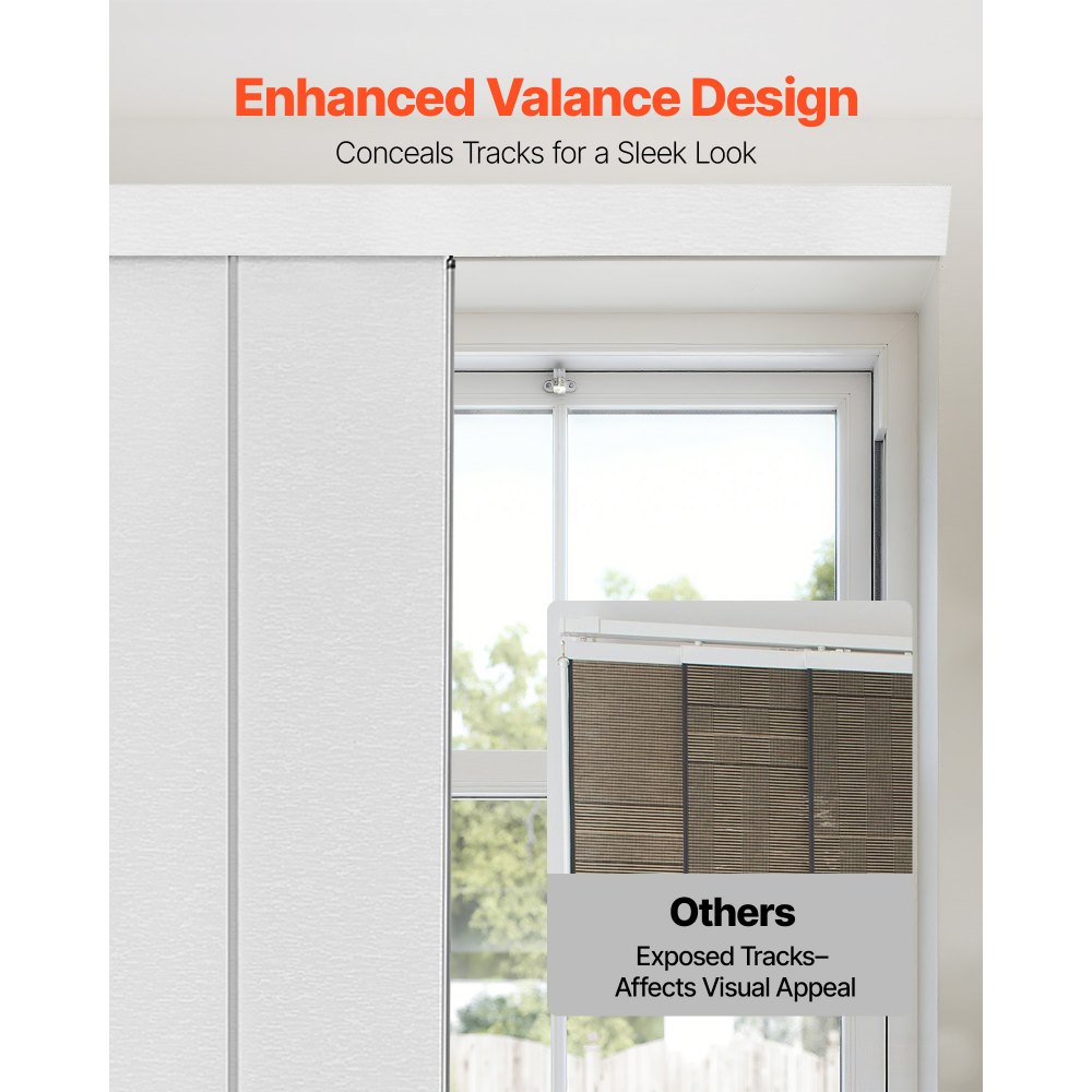 VEVOR Panelgardiner, Uttrekkbar skinne fra 116 cm til 218 cm B, Trimbare panelgardiner opptil 243 cm H, Justerbare vertikale panelgardiner for skyvedører, terrassedører, Romdeler, Vindu, Hvit