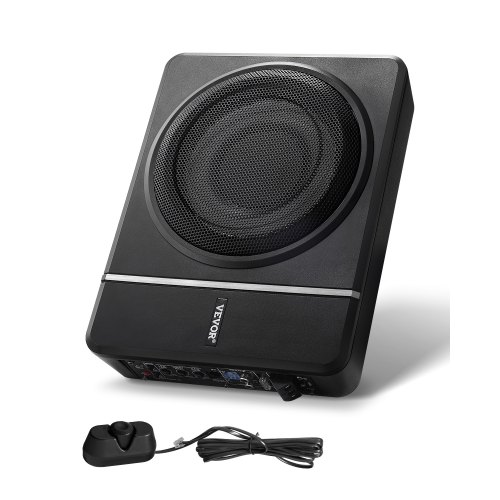 VEVOR Subwoofer for bil under setet 120 W RMS-nominell subwoofer med strømforsyning, delsystem med innebygd forsterker, høy-/lavnivåinngang og volumkontroll for SUV-er, lastebiler og bobiler