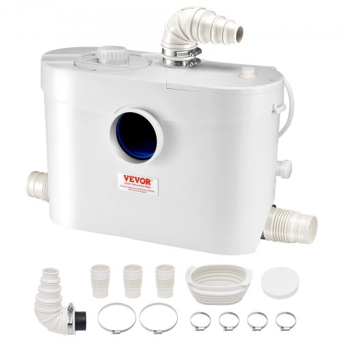 VEVOR Maceratorpumpe, 900 W, 180 l/min (48 GPM) strømning, 40 fot/12 m trykkhøyde, macerator kloakktoalettpumpe med 4 vanninntak, spillvannsavfallsmaskin for toalett, kjeller, dusj, vask, vaskerom, badekar