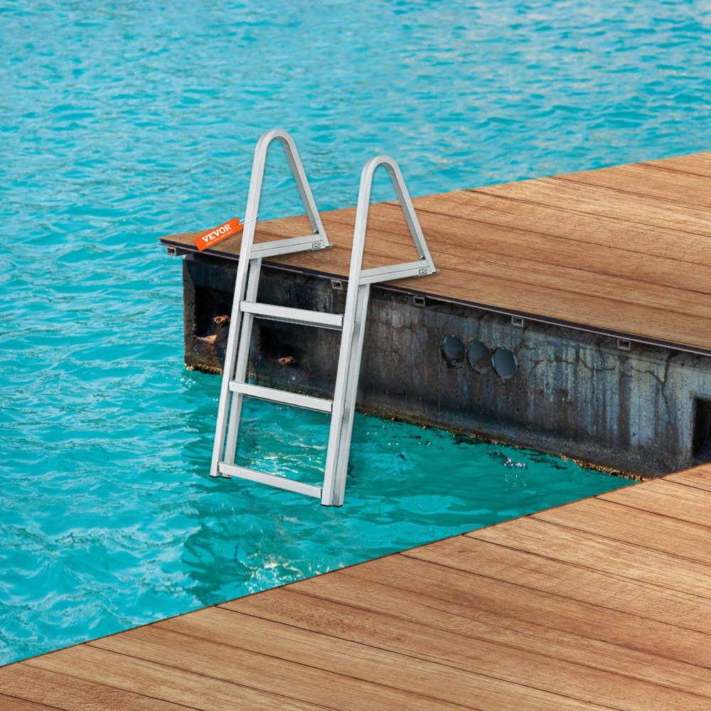 VEVOR Dock Ladder, Removable 3 Steps, 350 lbs Load Capacity, Aluminum Alloy Pontoon Boat Ladder with 4'' Wide Step & Anti-Slip Design Pedal, Easy to Install for Ship/Lake/Pool/Marine Boarding