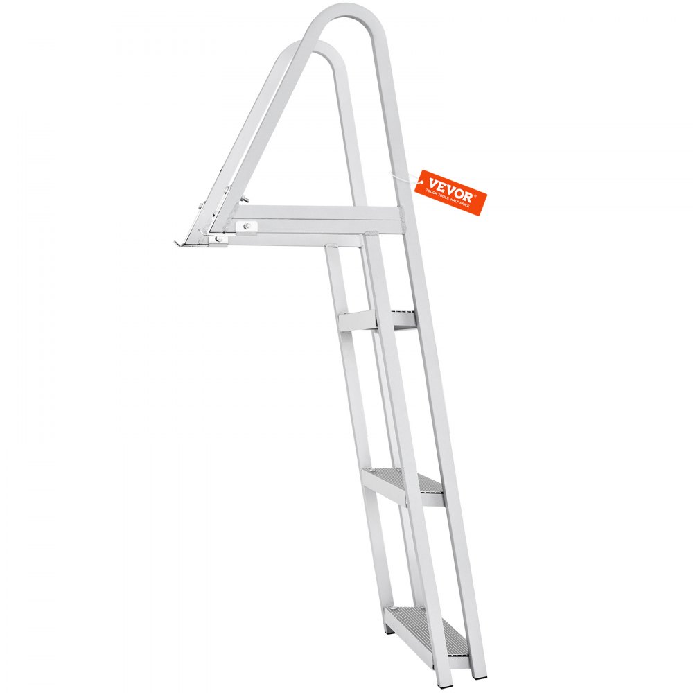 VEVOR Dock Ladder, Removable 3 Steps, 350 lbs Load Capacity, Aluminum Alloy Pontoon Boat Ladder with 4'' Wide Step & Anti-Slip Design Pedal, Easy to Install for Ship/Lake/Pool/Marine Boarding
