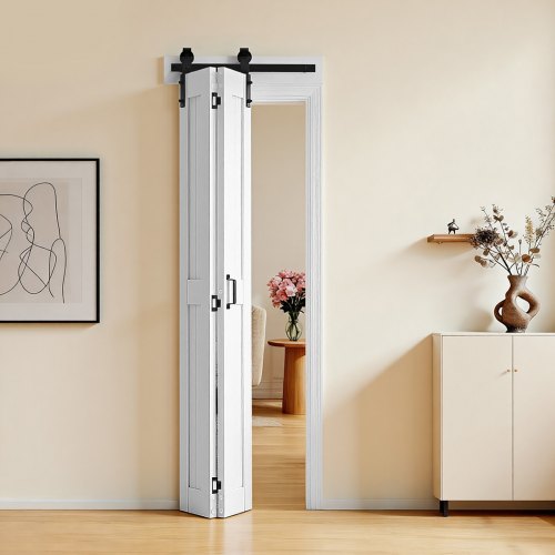 VEVOR Foldedør i låve, 609 x 2134 mm, MDF foldedører til skyvedører, inkludert beslag, plassbesparende H-ramme, må monteres, for soverom, stue, garderobe, romdeler, hvit