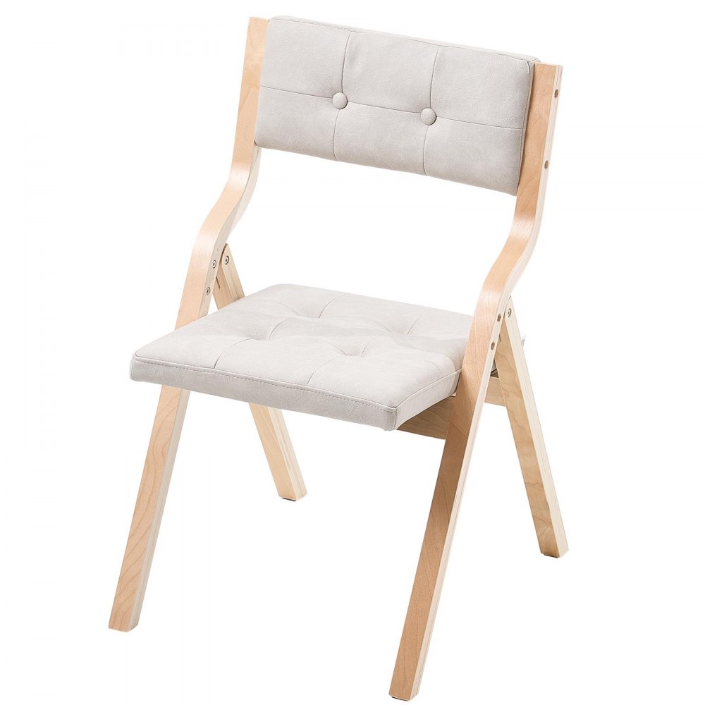 VEVOR Treklappstoler med pute, sett med 2, Bærbar sammenleggbar putestol med treramme, Moderne polstret spisestuestol for kjøkken, kontor, bryllup, fest, spisestue, Enkel montering, Beige
