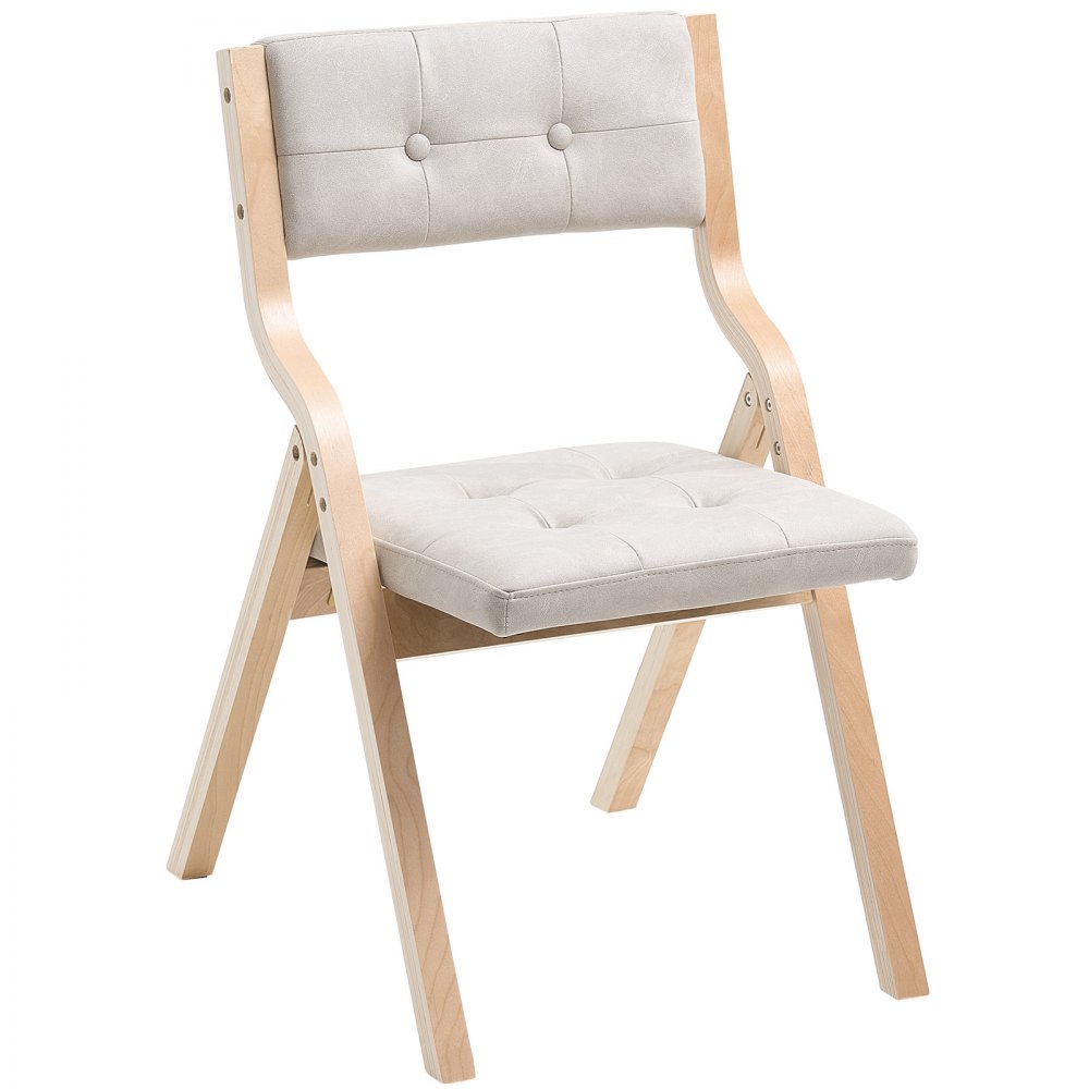 VEVOR Treklappstoler med pute, sett med 2, Bærbar sammenleggbar putestol med treramme, Moderne polstret spisestuestol for kjøkken, kontor, bryllup, fest, spisestue, Enkel montering, Beige