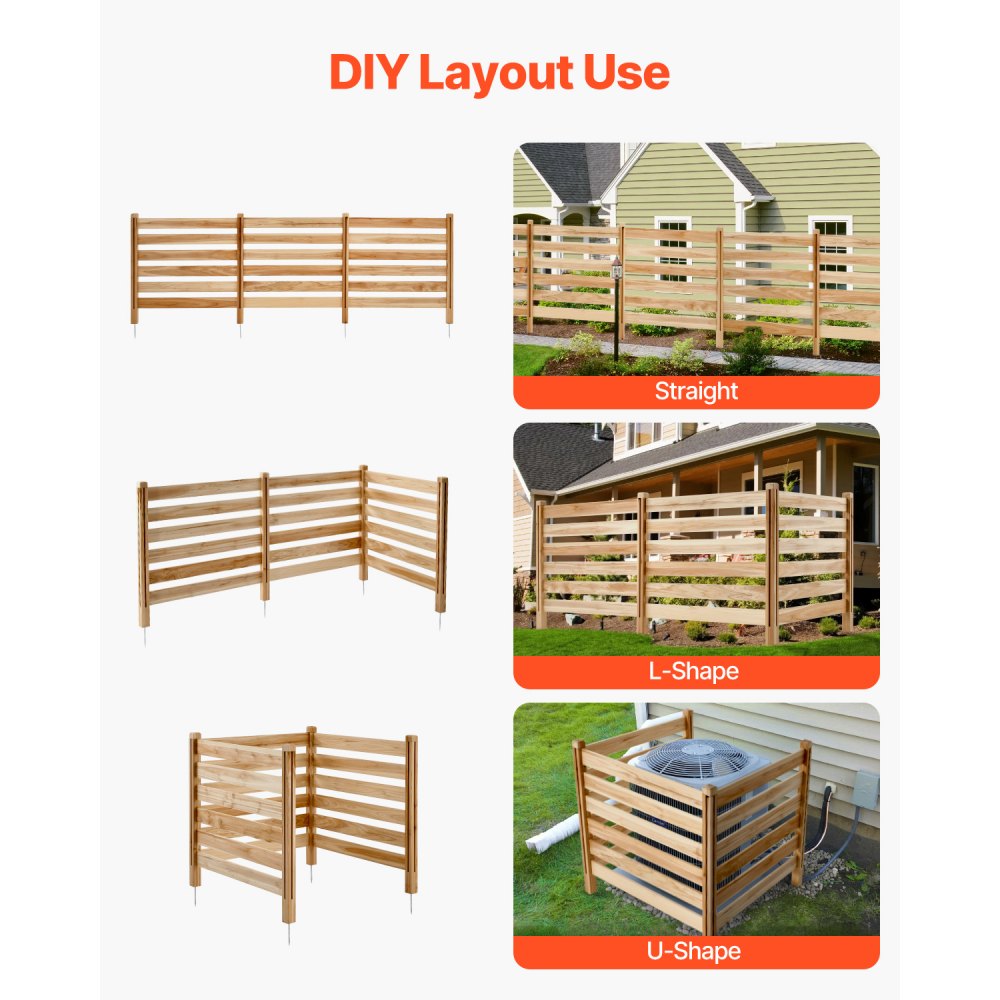 VEVOR Wood Privacy Fence, 36" W x 36" L, 3 Panel Slatted Air Conditioner Fence Screen, Pool Equipment Enclosure with Metal Stakes, Easy DIY Installation, Outdoor Trash Can Hider for Garden Decoration