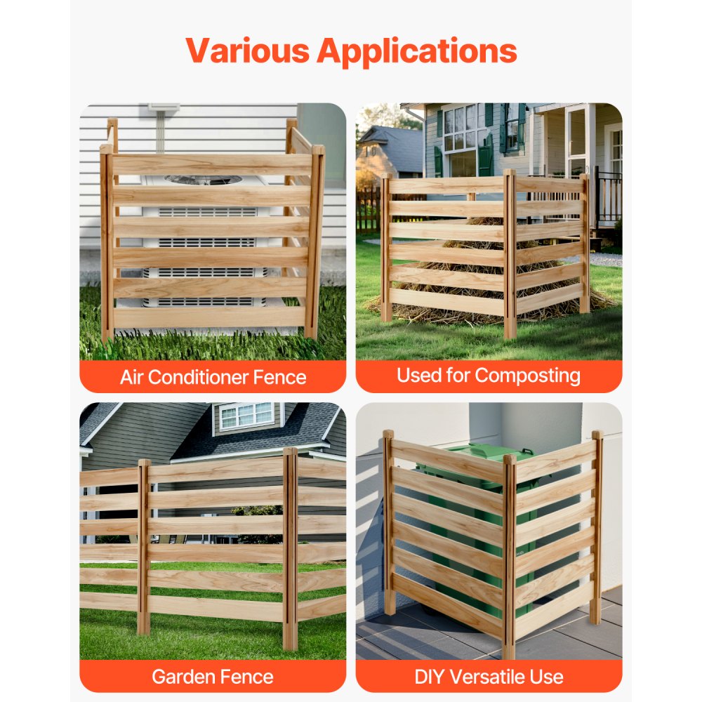VEVOR Wood Privacy Fence, 36" W x 36" L, 3 Panel Slatted Air Conditioner Fence Screen, Pool Equipment Enclosure with Metal Stakes, Easy DIY Installation, Outdoor Trash Can Hider for Garden Decoration