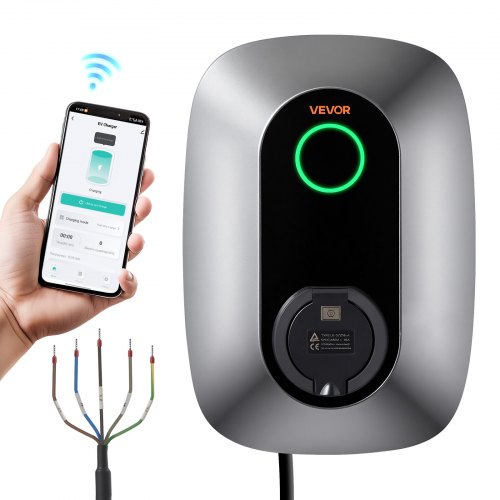 VEVOR ladestasjon for elbil 11 kW 400 VAC trefase ladestasjon for elbiler, for alle elbiler og plug-in-hybrider, smart ladestasjon for hjemmebiler type 2, 16 A strøm, med app-fjernkontroll og LED-indikator, IP54