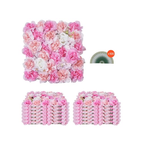 VEVOR 3D-blomsterveggpanel, 12 stk. 15 x 15 tommer, kunstig blomsterveggbakgrunnsnettmatte, sømløs design og enkel installasjon for bryllup, valentinsdag, hjem, babyfest, bakgrunnsdekor, rosa