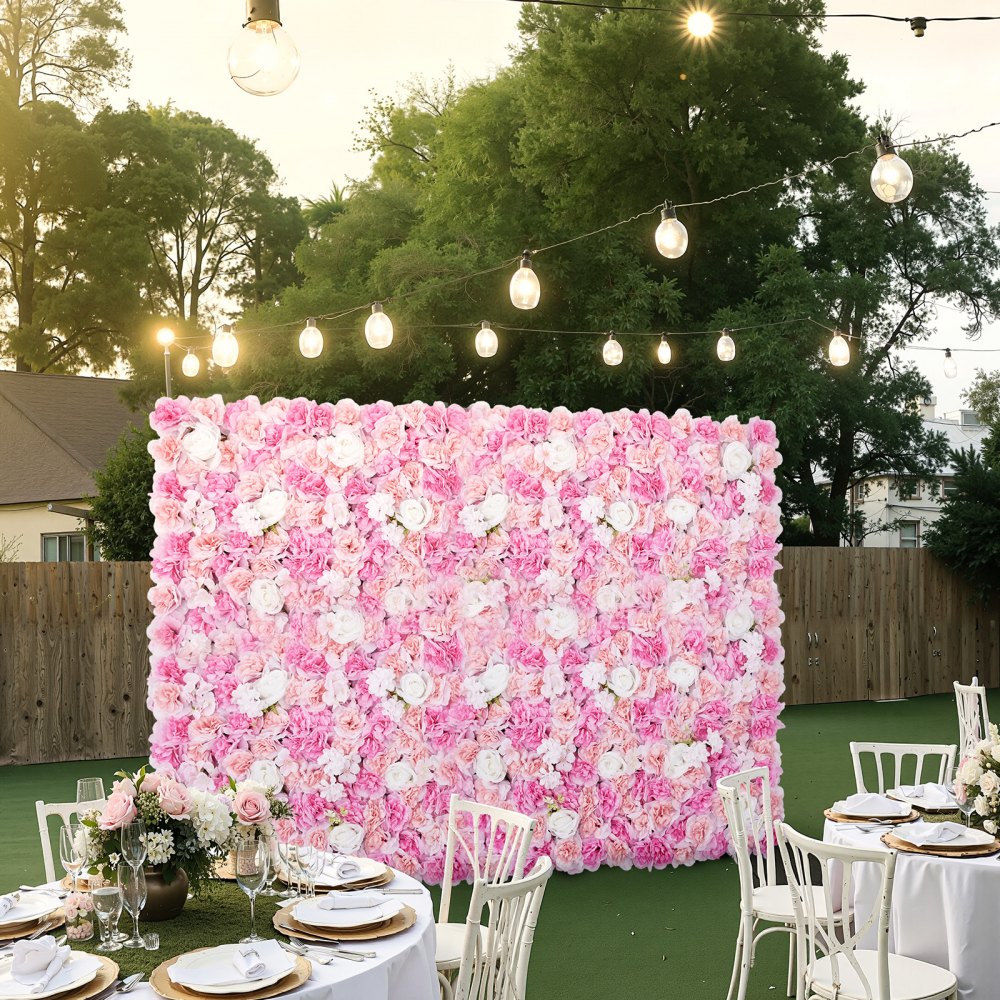 VEVOR 3D-blomsterveggpanel, 12 stk. 15 x 15 tommer, kunstig blomsterveggbakgrunnsnettmatte, sømløs design og enkel installasjon for bryllup, valentinsdag, hjem, babyfest, bakgrunnsdekor, rosa