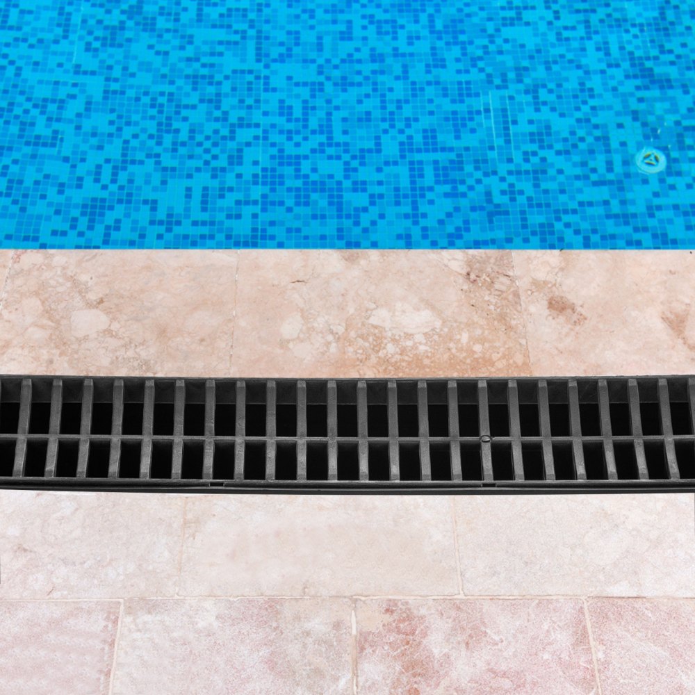 VEVOR grøfteavløpssystem, renneavløp med plastrist, 145x79 mm HDPE dreneringsgrøft, svart garasjegulvsluk i plast, 3x39 grøfteavløpsrist, med 3 endestykker, for hage, innkjørsel - 3-pakning