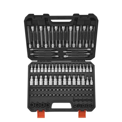 VEVOR bitsnøkkelsett, 107-delers SAE og metrisk, sekskant/Torx/utvendig Torx/manipulasjonssikker/ekstra lang, S2-legert stål og Cr-V-stål, 1/4 tomme, 3/8 tomme og 1/2 tomme fester, med forbedret oppbevaringsetui, håndbruk