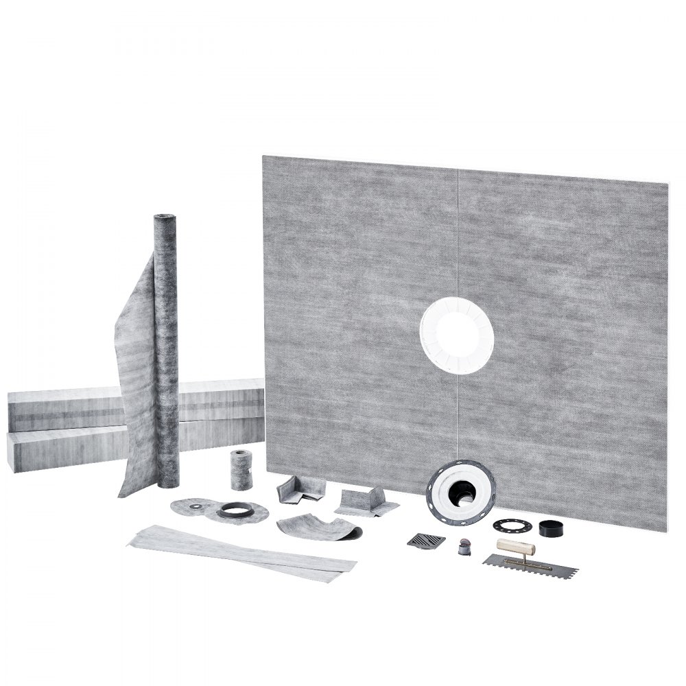 VEVOR Shower Curb Kit, 1219x1524mm Shower Pan Kit with 50.8mm PVC Central Flange, Waterproof Membrane, Stainless Steel Grate and Joint Sealant, Shower Pan Slope Sticks Fit for Bathroom