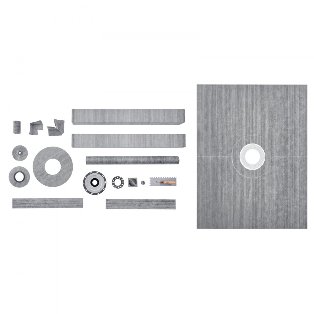 VEVOR Shower Curb Kit, 1219x1524mm Shower Pan Kit with 50.8mm PVC Central Flange, Waterproof Membrane, Stainless Steel Grate and Joint Sealant, Shower Pan Slope Sticks Fit for Bathroom