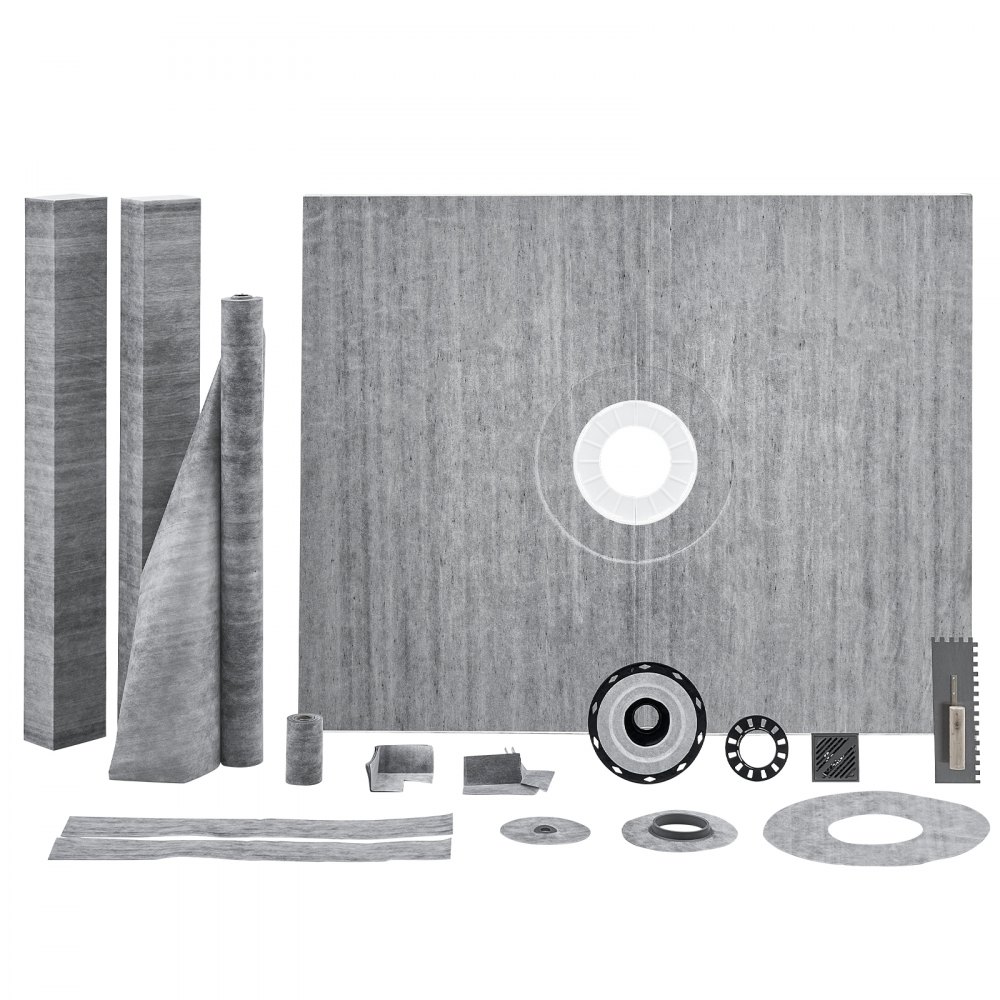 VEVOR Shower Curb Kit, 1219x1524mm Shower Pan Kit with 50.8mm PVC Central Flange, Waterproof Membrane, Stainless Steel Grate and Joint Sealant, Shower Pan Slope Sticks Fit for Bathroom