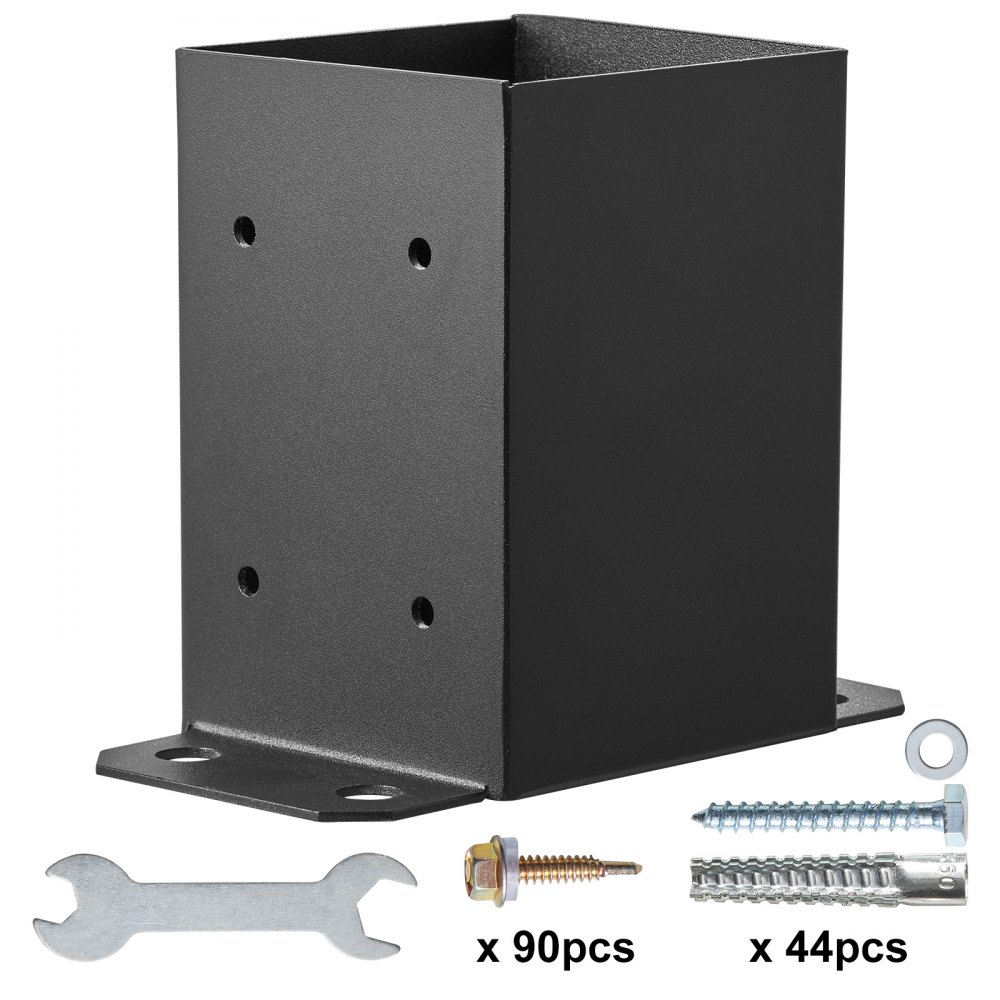 VEVOR 101.6x101.6mm Post Base 10 Pcs, Inner Size 91x91 Post Base Brackets, Heavy Duty Powder-Coated Post Anchor Matte Black Wood Post Brackets for Pavilion Deck Railing Support Deck Base Plate