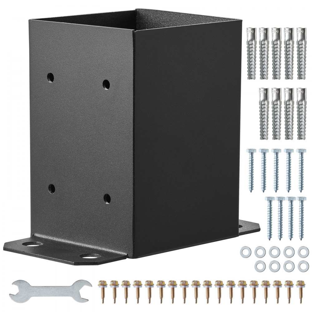 VEVOR 101.6x101.6mm Post Base 2 Pcs, Inner Size 91x91 Post Base Brackets, Heavy Duty Powder-Coated Post Anchor Matte Black Wood Post Brackets for Pavilion Deck Railing Support Deck Base Plate