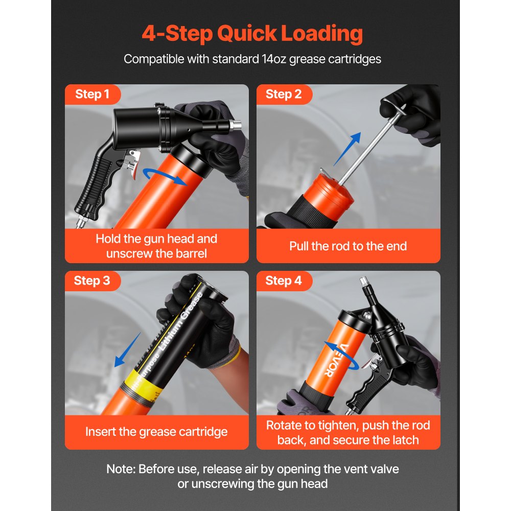 VEVOR Grease Gun, 6000 PSI High Pressure, Heavy Duty Pistol Grip Grease Gun Kit with 0.4 L Capacity, Includes 45.7 cm Flex Hose, 1 Extension Rigid Pipe and 2 Flat Nozzles for Automotive, Marine