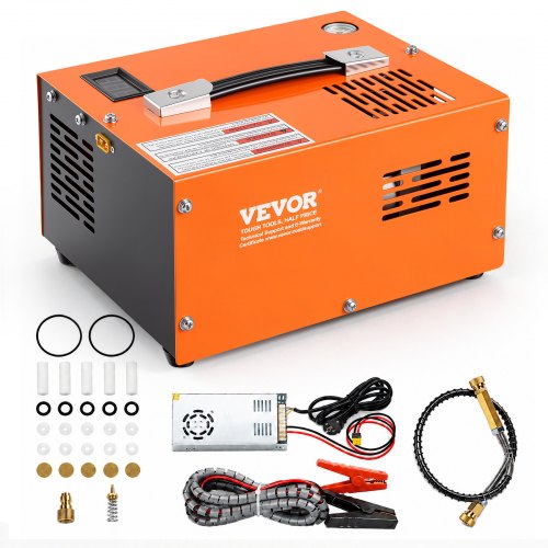 VEVOR PCP luftkompressor, 4500PSI/30Mpa bærbar PCP luftgeværkompressor med ekstern omformer, DC12V, AC230V | Olje- og vannfri | Manuell stopppumpe for luftgevær, paintball og dykkerflaske