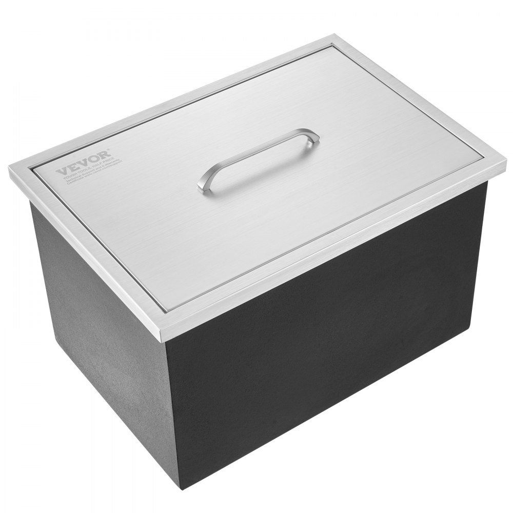 VEVOR kjøleboks for innsetting, 56,5 cm L x 43,8 cm B x 46,8 cm H Iskjøler i rustfritt stål, kommersiell isboks med lokk, 1,8 liter isbar til utendørskjøkken, avløpsrør og avløpsplugg inkludert, for kald vin og øl