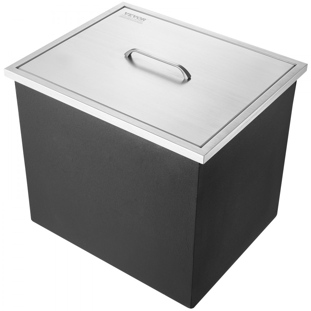 VEVOR kjøleboks for innsetting, 56,5 cm L x 43,8 cm B x 46,8 cm H Iskjøler i rustfritt stål, kommersiell isboks med lokk, 1,8 liter isbar til utendørskjøkken, avløpsrør og avløpsplugg inkludert, for kald vin og øl