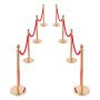 VEVOR Stanchion Post, 8 Pcs Crowd Control Barrier Set with Red Carpet, 6 Red Velvet Ropes, Stainless Steel Gold Stanchion Post Queue with Hollow Base for Theater, Party, Wedding, Exhibition (Gold)