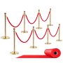 VEVOR Stanchion Post, 8 Pcs Crowd Control Barrier Set with Red Carpet, 6 Red Velvet Ropes, Stainless Steel Gold Stanchion Post Queue with Hollow Base for Theater, Party, Wedding, Exhibition (Gold)