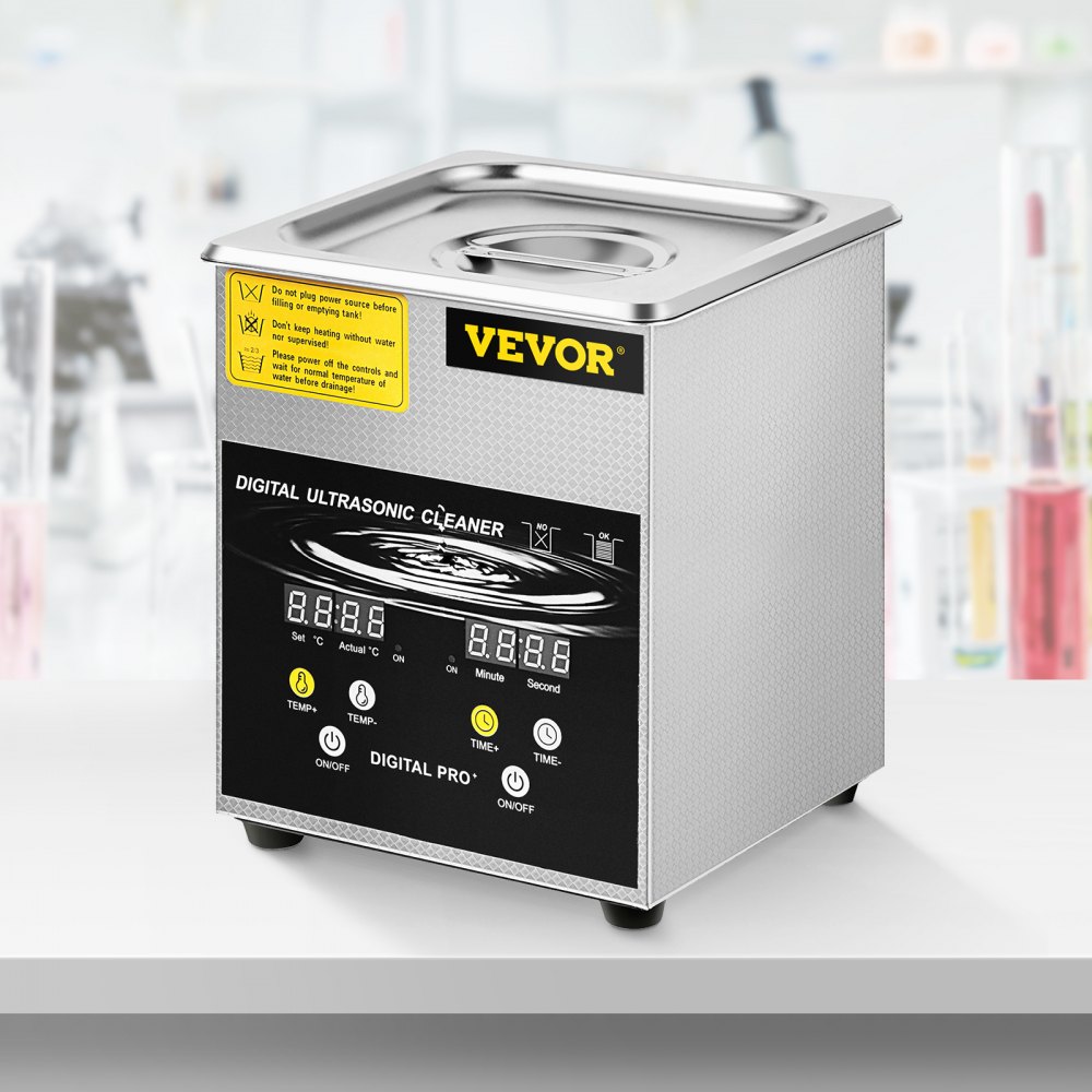 VEVOR 2L oppgradert ultralydrenser (100W varmeapparat 60W ultralyd) profesjonell digital ultralydrenser for laboratorier med varmetimer for rengjøring av smykker, briller og deler