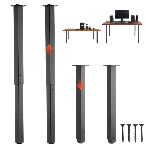 VEVOR justerbare bordben, 610–1016 mm firkantede stålmøbelben, 544 kg maks belastning, kraftig, rask montering, for hjemmekontor, DIY-skrivebord, salongbord, barbord, arbeidsbenker, 4 stk., svart