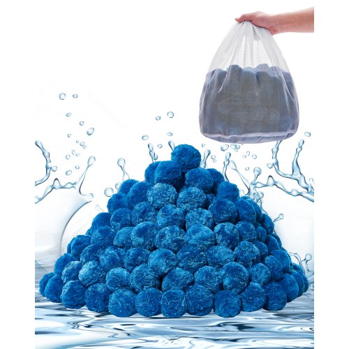 VEVOR bassengfilterkuler for sandfilter, 1,4 kg/3,1 lbs, filterkuler erstatter bassengfiltersand, gjenbrukbart blått polyesterfiberfiltermedium med vaskepose, for svømmebasseng akvarium over bakken