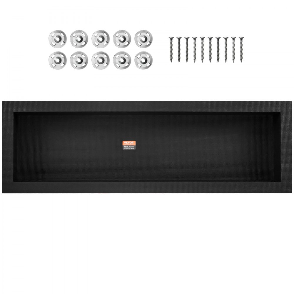 VEVOR Dusjnisje Klar for Flislegging 40,64 x 127 cm, Enkel Hylle Organisator, Firkantede Hjørner Vegginnfelt Nisje, Forseglet Beskyttelse Moderne Såpeoppbevaringsnisje for Dusjbad, Svart