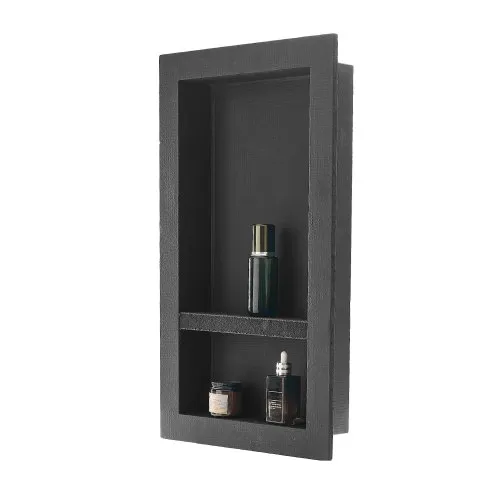 VEVOR Dusjnisje, 40,6 x 71,1 x 10,2 cm Innfelt veggnisje med flyttbar skillehylle, Moderne såpe- og sjampooppbevaringsorganisator, Firkantede hjørner, Forseglet vanntett design, Svart for baderom