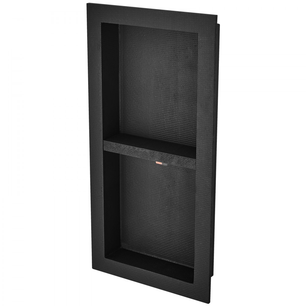 VEVOR Dusjnisje Klar for Flislegging 40,64 x 81,28 cm, Dobbel Hylleorganisator, Firkantede Hjørner Vegginnsatt Nisje Innfelt, Forseglet Beskyttelse Moderne Såpeoppbevaringsnisje for Dusjbad, Svart