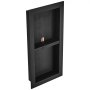 VEVOR Dusjnisje Klar for Flislegging 40,64 x 81,28 cm, Dobbel Hylleorganisator, Firkantede Hjørner Vegginnsatt Nisje Innfelt, Forseglet Beskyttelse Moderne Såpeoppbevaringsnisje for Dusjbad, Svart