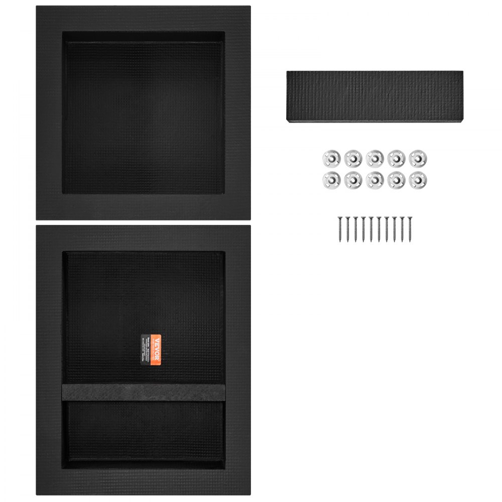 VEVOR Dusjnisje Klar for Flislegging 40,64x40,64cm og 40,64x50,8cm, Trippel Hylle, Firkantede Hjørner Vegginnfelt Nisje, Forseglet Beskyttelse Moderne Såpeoppbevaringsnisje for Duschbad, Svart