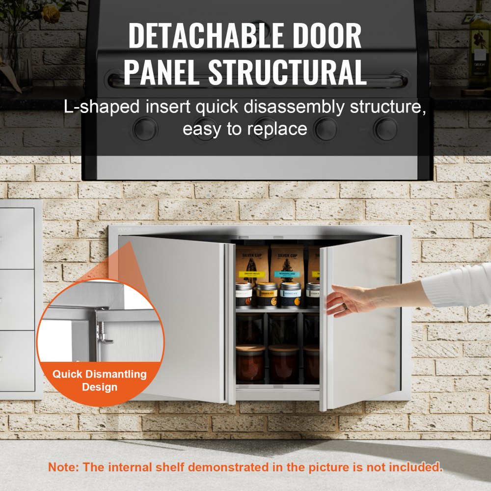 VEVOR BBQ Access Door, 914x534 mm Double Outdoor Kitchen Door, Stainless Steel Flush Mount Door, Wall Vertical Door with Recessed Handles , for BBQ Island, Grilling Station, Outside Cabinet