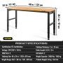 VEVOR arbeidsbenk justerbar høyde, 122 cm B x 61 cm DX 97 cm H garasjebord med 72–97 cm høyde og 900 kg lastekapasitet, med strømuttak og bordplate i hardtre og metallramme og fotputer, for kontor og hjem