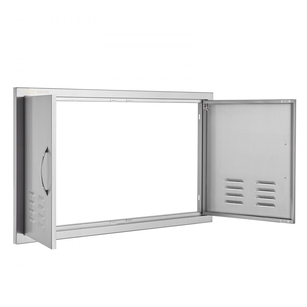 VEVOR BBQ-tilgangsdør, 914x534 mm dobbel utendørs kjøkkendør, innfelt dør i rustfritt stål, vertikal veggdør med håndtak og ventiler, for grilløy, grillstasjon, utendørsskap