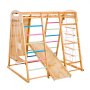 VEVOR Innendørs Lekeplass Jungle Gym, 7-i-1 Tre Innendørs Lekeplass for Barn, 113 kg Montessori Klatresett med Huske, Monkey Bar, Sklie, Trestige, Taustige, Klatrenett og Stein