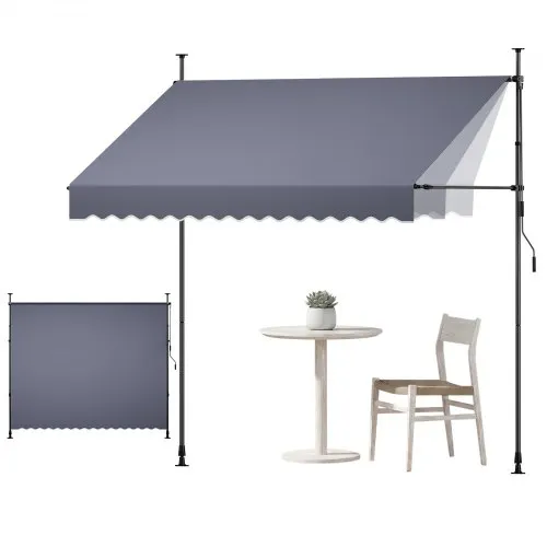 VEVOR Manuell uttrekkbar markise, 300 cm utendørs uttrekkbar terrassemarkise solskjerm, høydejusterbar terrassedørvindutak med manuell sveiv for bakgård, hage, balkong, mørkegrå