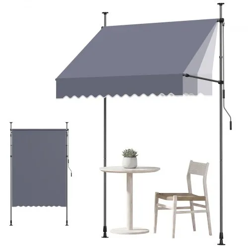 VEVOR Manuell uttrekkbar markise, 150 cm utendørs uttrekkbar terrassemarkise solskjerm, høydejusterbar terrassedørvindutak med manuell sveiv for bakgård, hage, balkong, mørkegrå