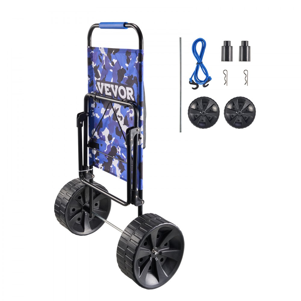 VEVOR Strandtralle med store hjul for sand, 15,4" x 15,7" lasteplan, med 10" solide PE-hjul, lastekapasitet 69 kg sammenleggbar sandtralle, kraftig tralle for piknik, camping, fisking, strand, hagearbeid